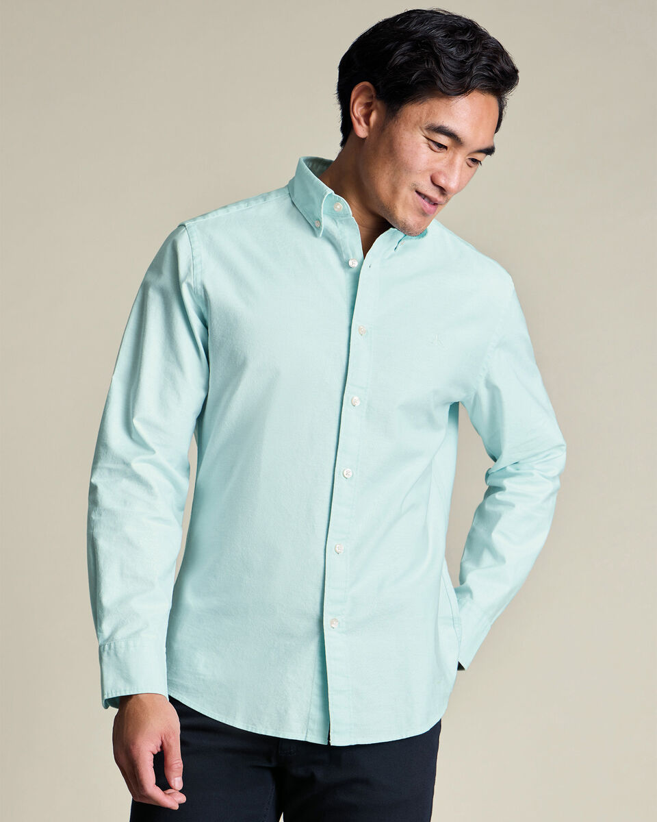 Button-Down Stretch Washed Oxford Shirt - Aqua Main image