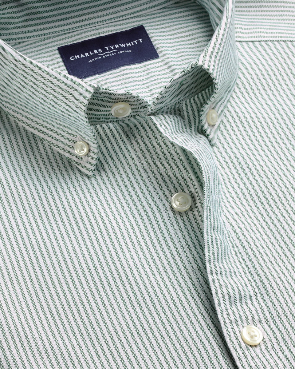 Button-Down Stretch Washed Stripe Oxford Shirt - Green Secondary image