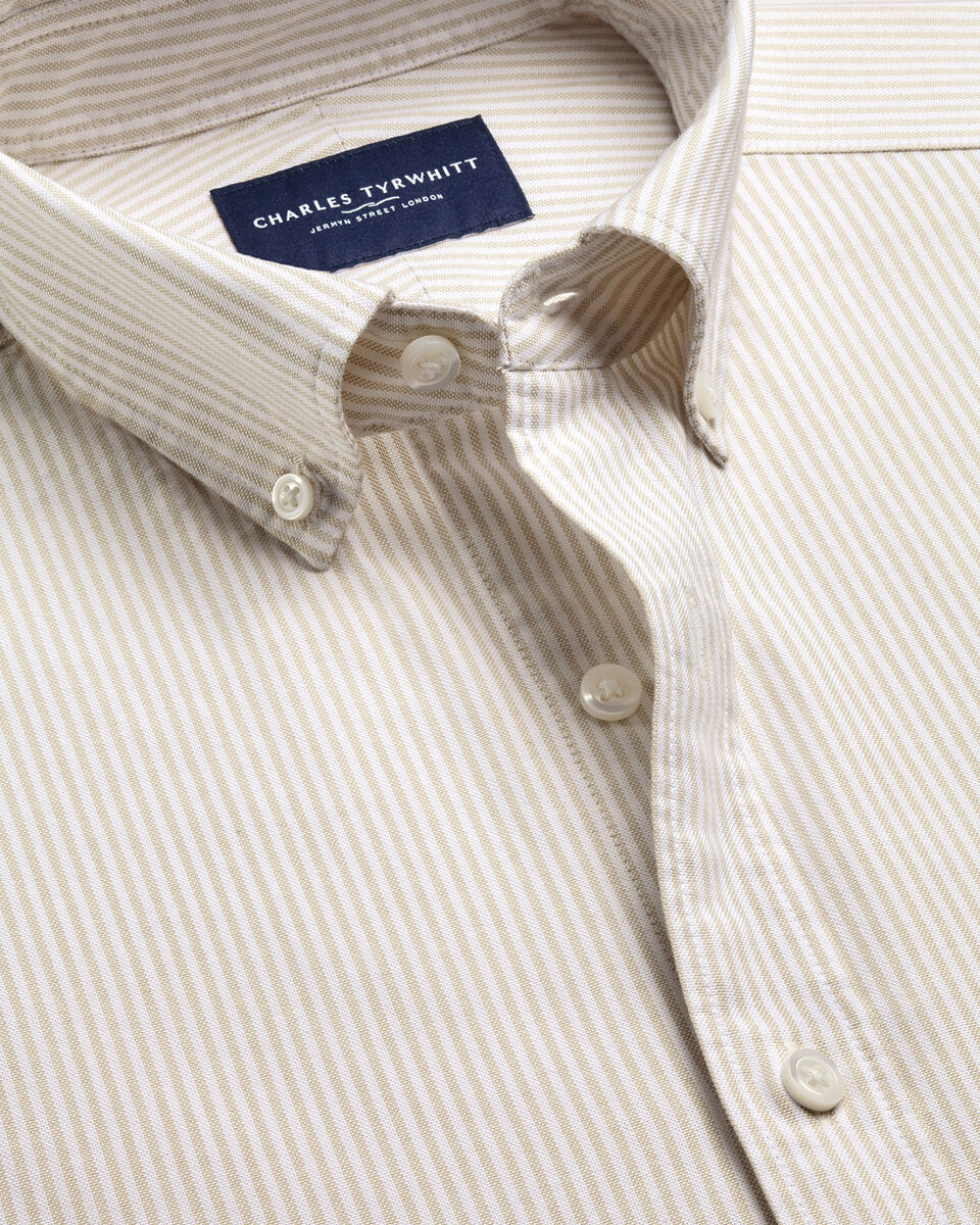 Button-Down Stretch Washed Oxford Stripe Shirt - Stone Secondary image