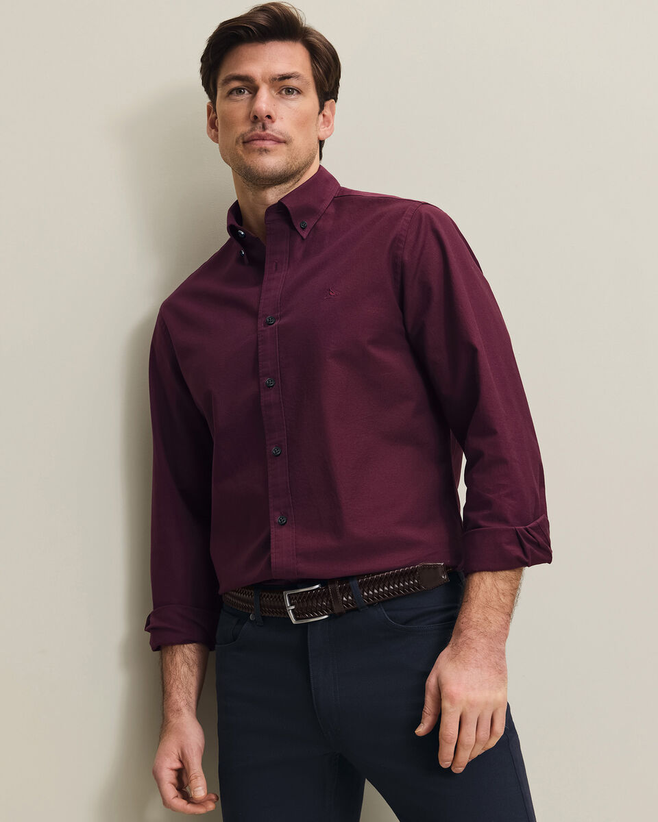 Button-Down Stretch Washed Oxford Shirt - Burgundy Main image