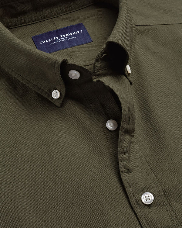 Button-Down Stretch Washed Oxford Shirt - Olive Green