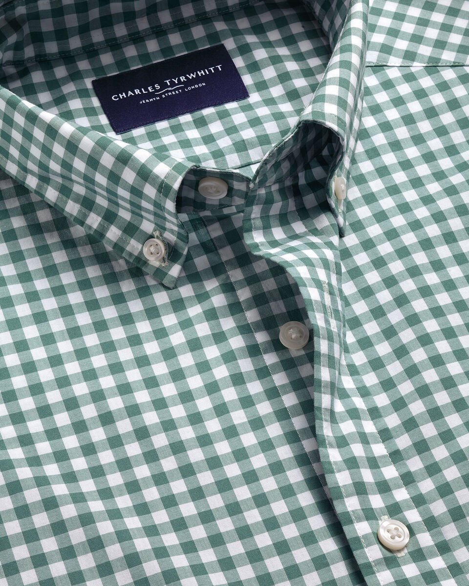 Button-Down Stretch Washed Poplin Gingham Shirt - Green Secondary image