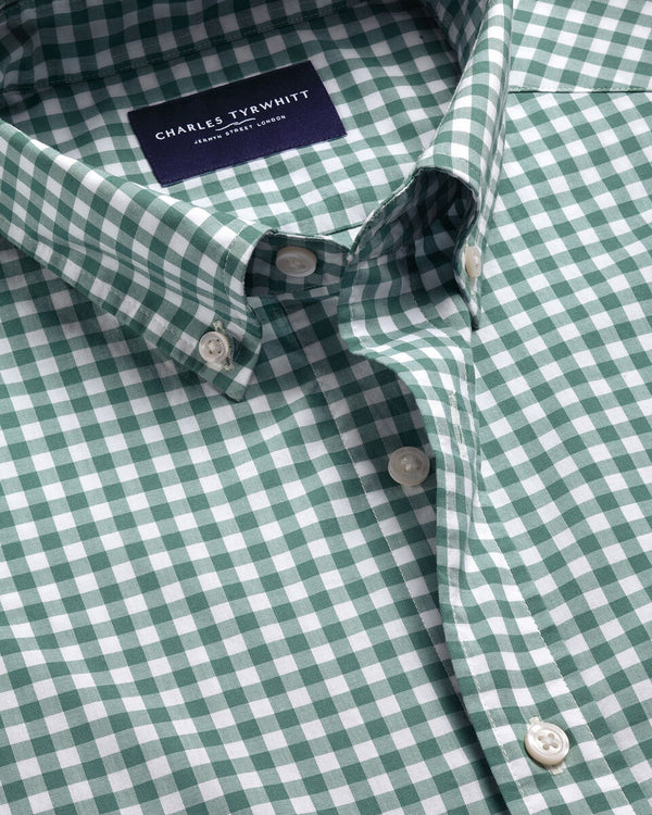 Button-Down Stretch Washed Poplin Gingham Shirt - Green