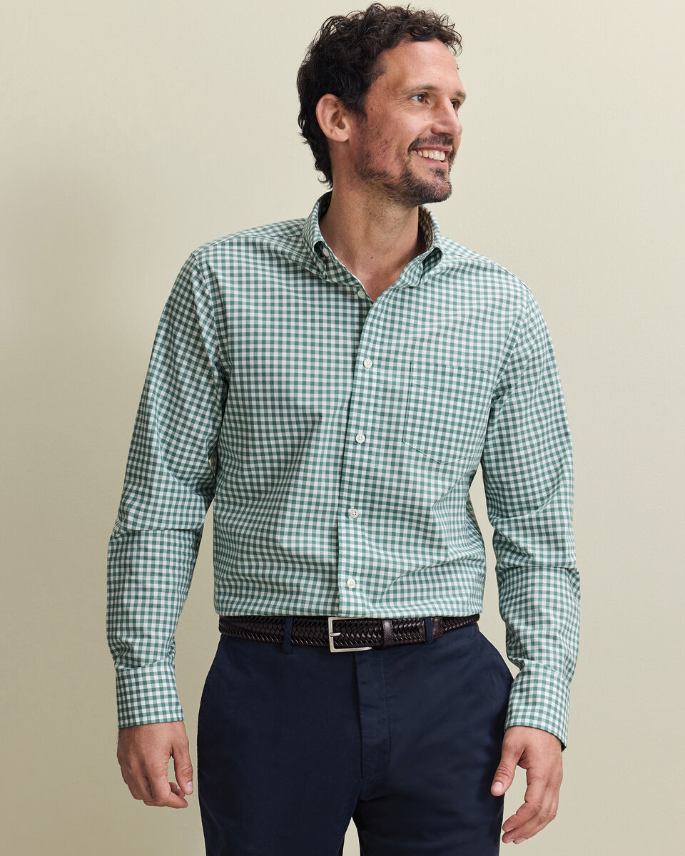 Button-Down Stretch Washed Poplin Gingham Shirt - Green Main image