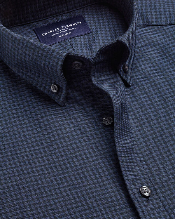 Non-Iron Twill Gingham Shirt - French Blue