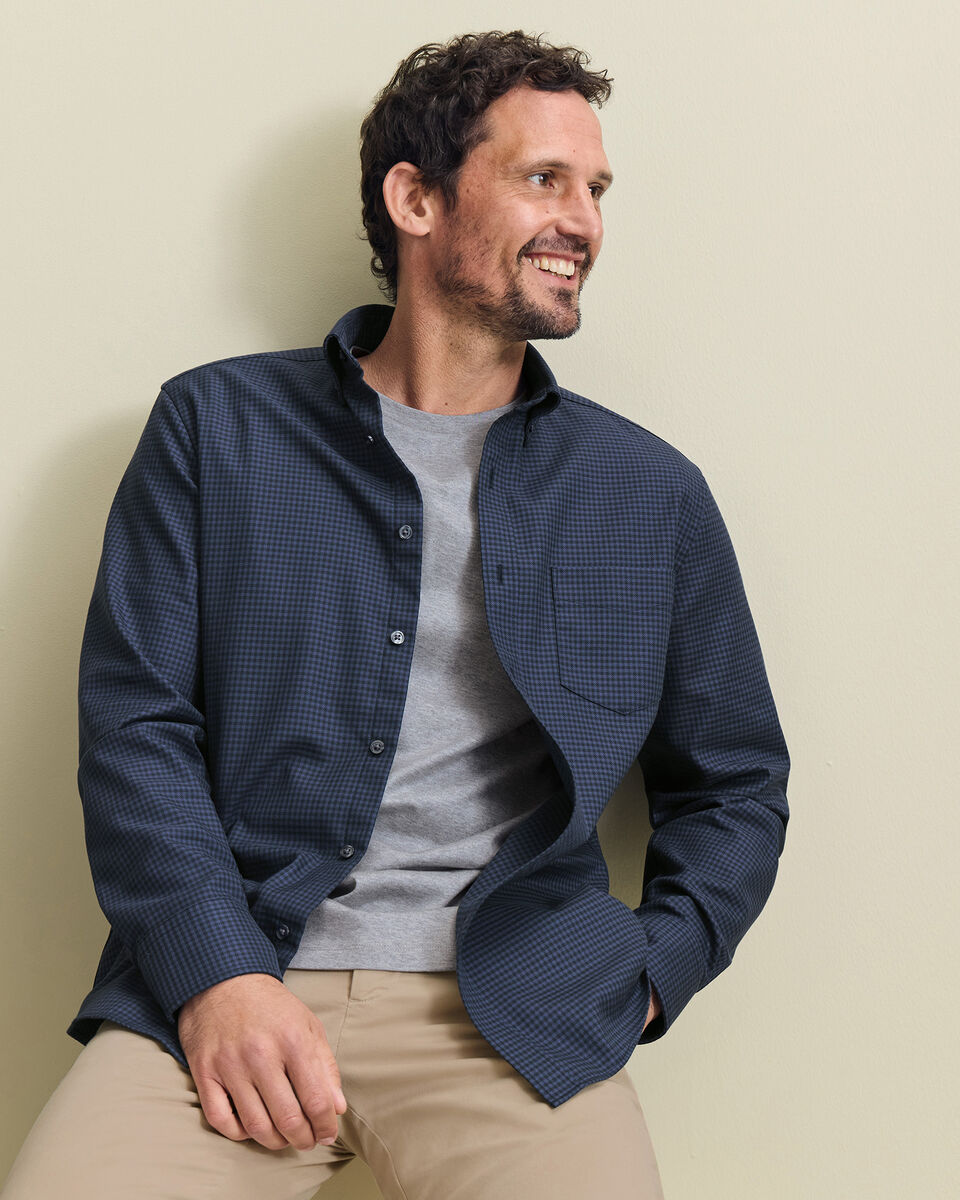 Non-Iron Twill Gingham Shirt - French Blue Main image