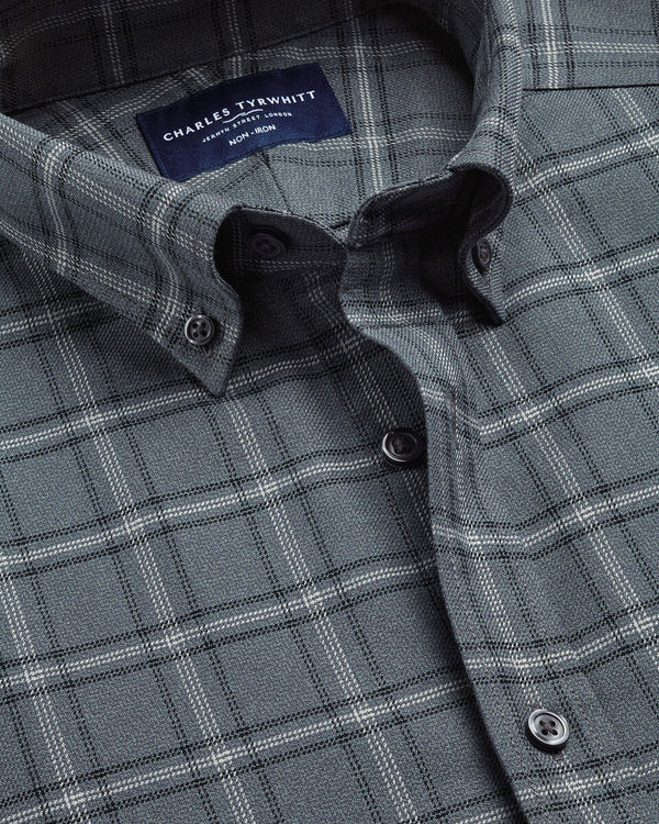 Non-Iron Twill Check Shirt - Graphite Grey