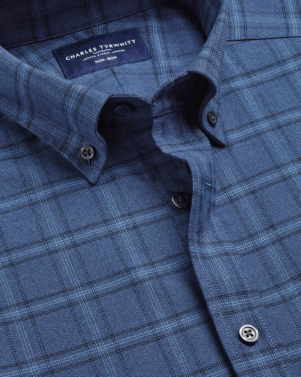 Non-Iron Twill Check Shirt - Indigo Blue
