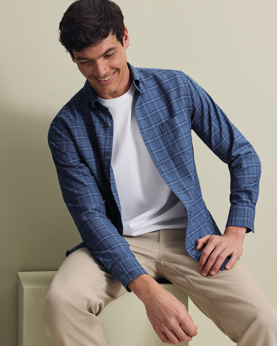 Non-Iron Twill Check Shirt - Indigo Blue Main image