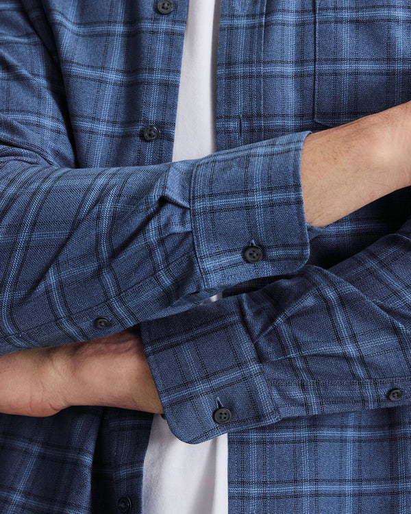Non-Iron Twill Check Shirt - Indigo Blue