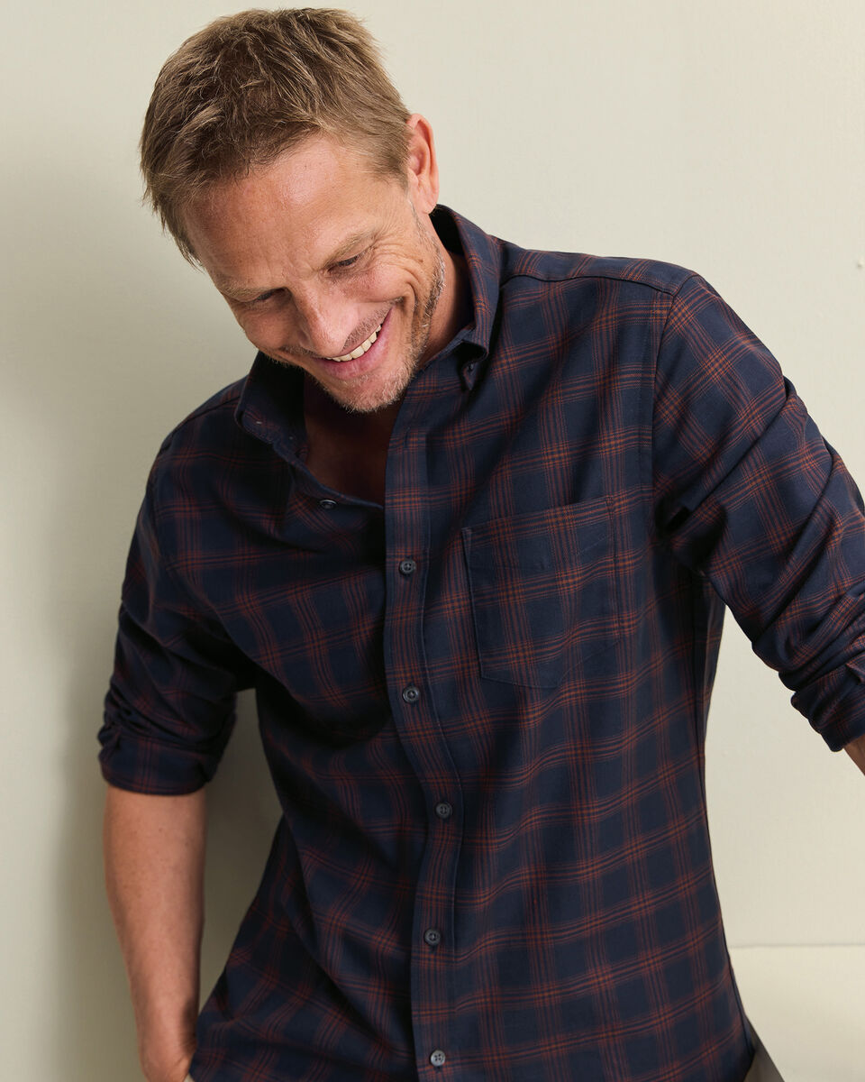 Non-Iron Twill Check Shirt - Navy & Amber Main image