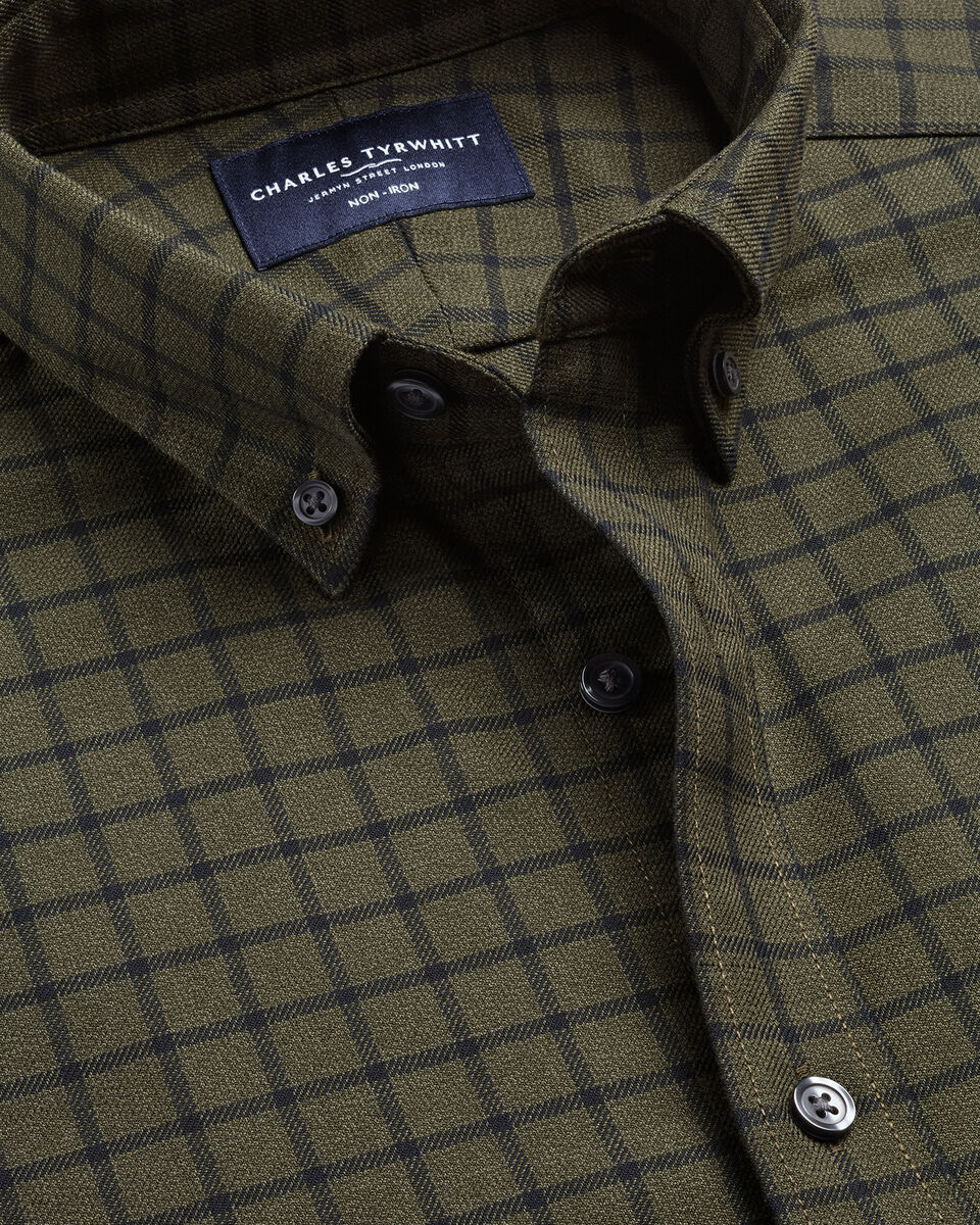 Non-Iron Twill Check Shirt - Olive Green Secondary image
