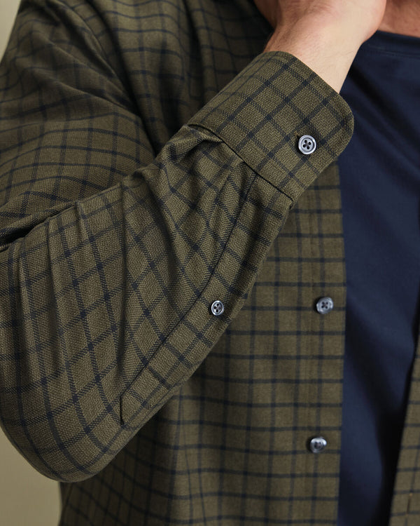 Non-Iron Twill Check Shirt - Olive Green