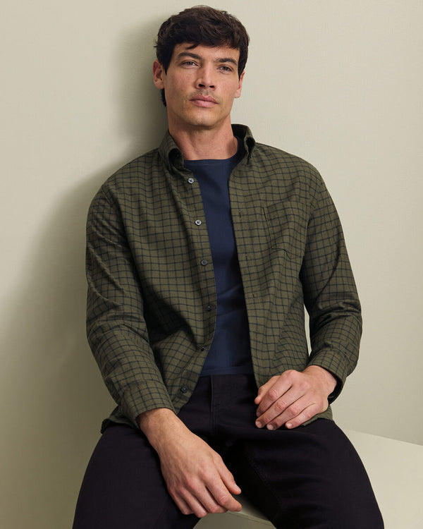 Non-Iron Twill Check Shirt - Olive Green