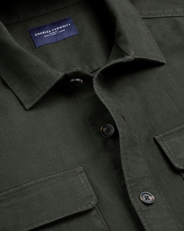 Herringbone Overshirt - Khaki Green