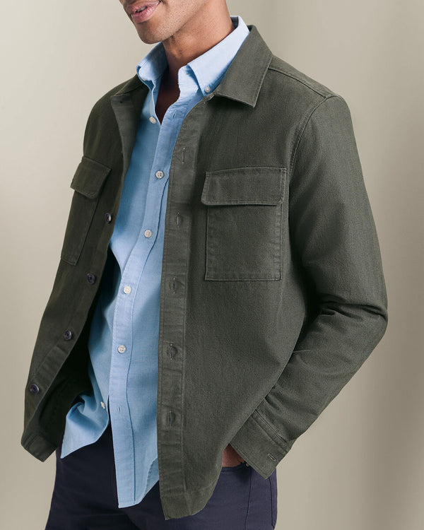 Herringbone Overshirt - Khaki Green