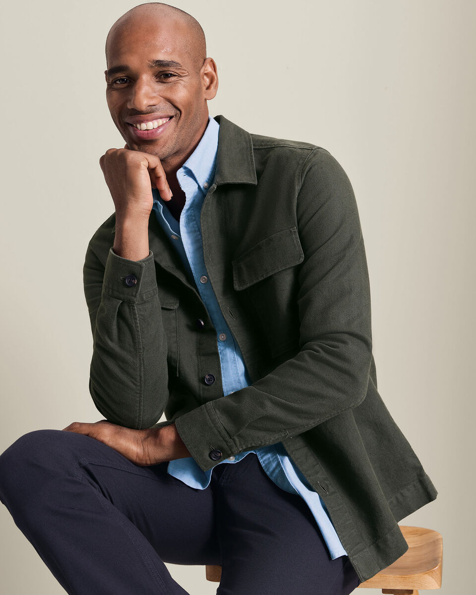 Herringbone Overshirt - Khaki Green Main image