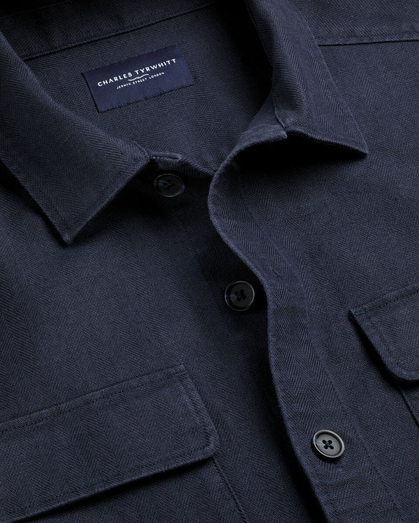 Herringbone Overshirt - Navy Blue