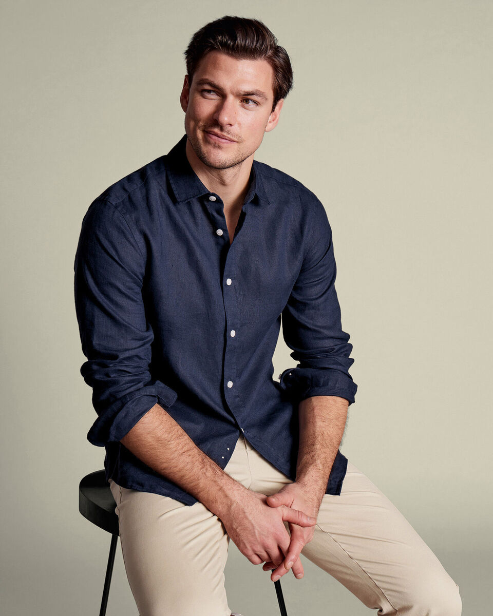 Pure Linen Shirt - Navy