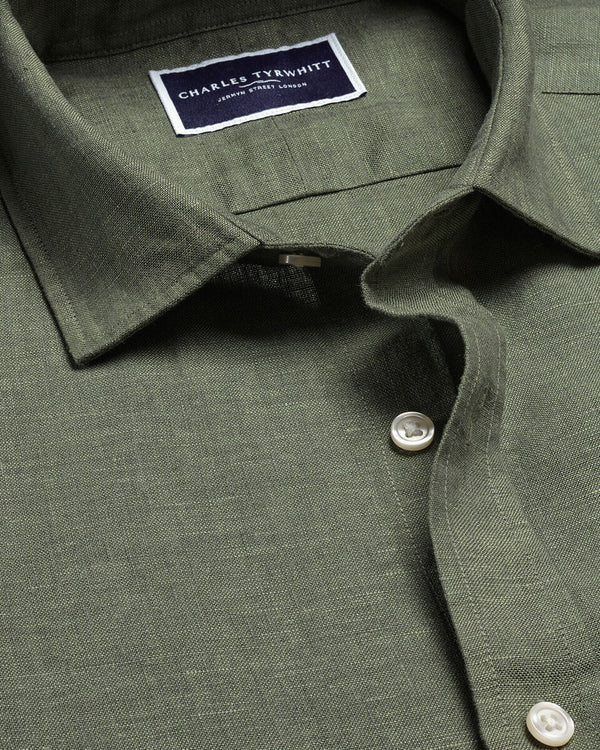 Pure Linen Shirt - Olive Green