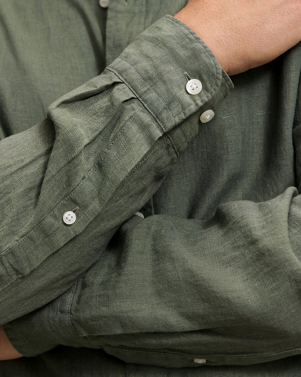 Pure Linen Shirt - Olive Green