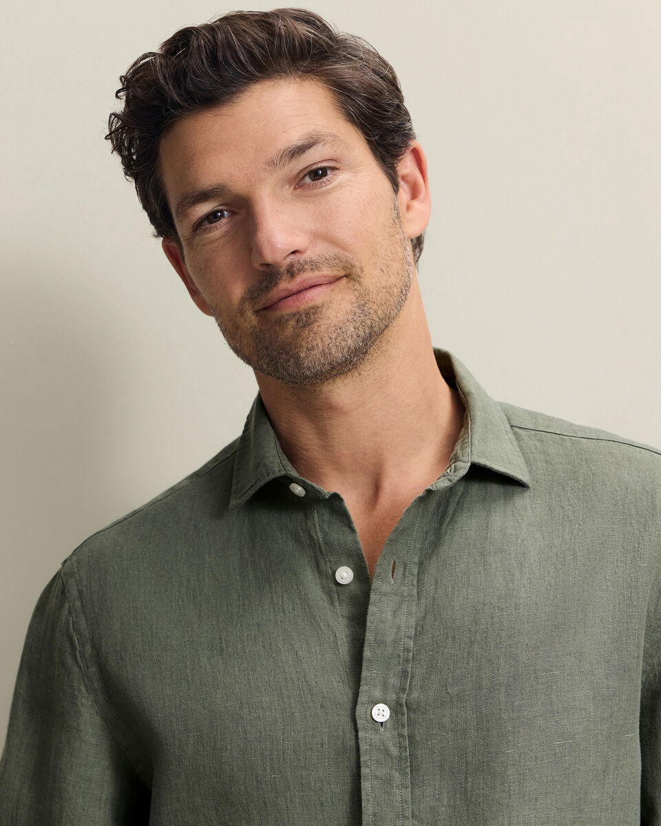 Pure Linen Shirt - Olive Green