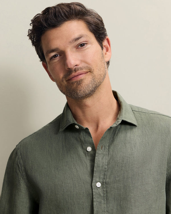 Pure Linen Shirt - Olive Green