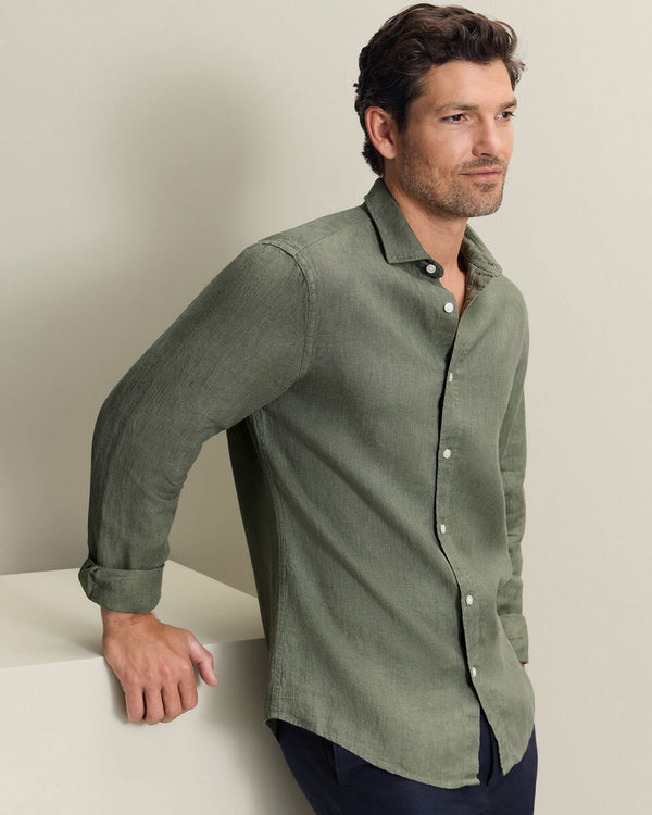 Pure Linen Shirt - Olive Green