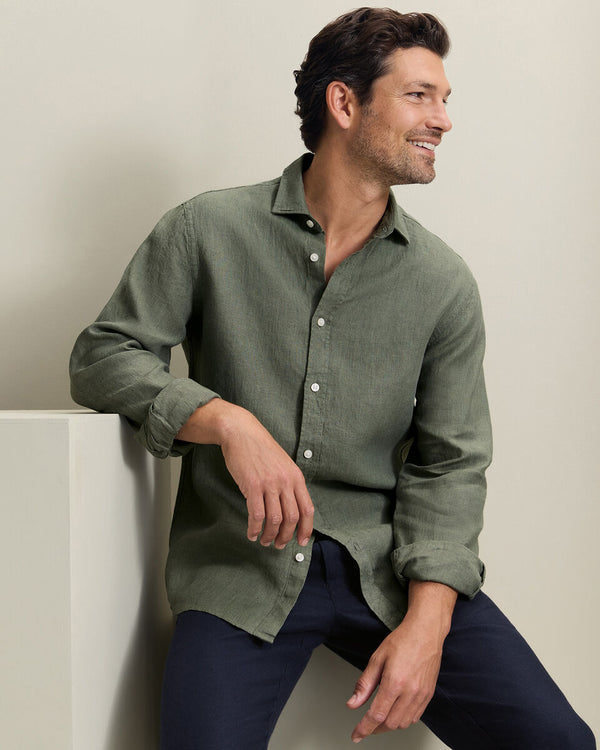 Pure Linen Shirt - Olive Green