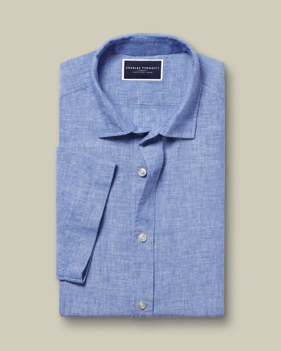 Pure Linen Short Sleeve Shirt - Cobalt Blue