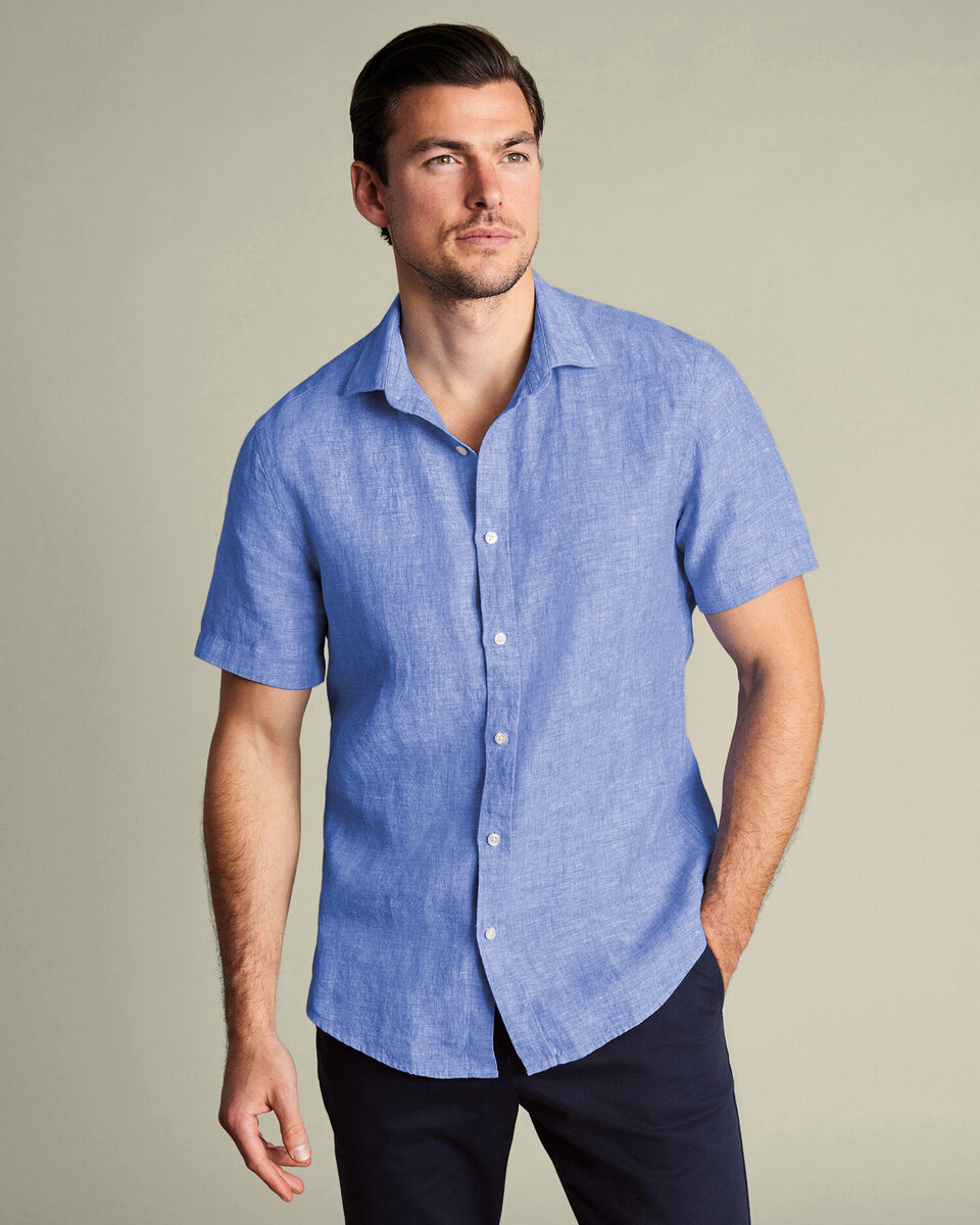 Pure Linen Short Sleeve Shirt - Cobalt Blue Main image
