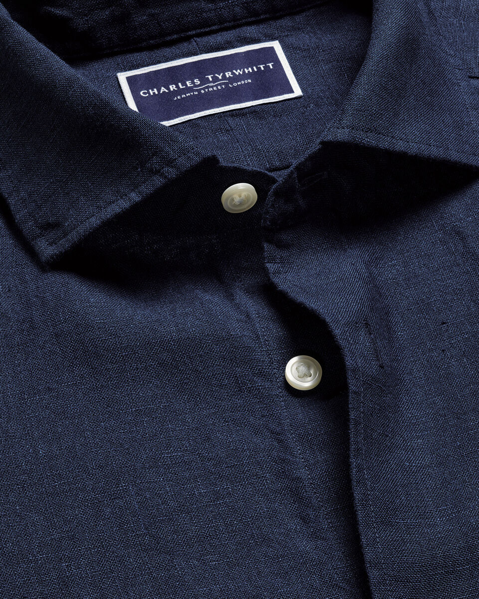 Short Sleeve Pure Linen Shirt - Navy Secondary image