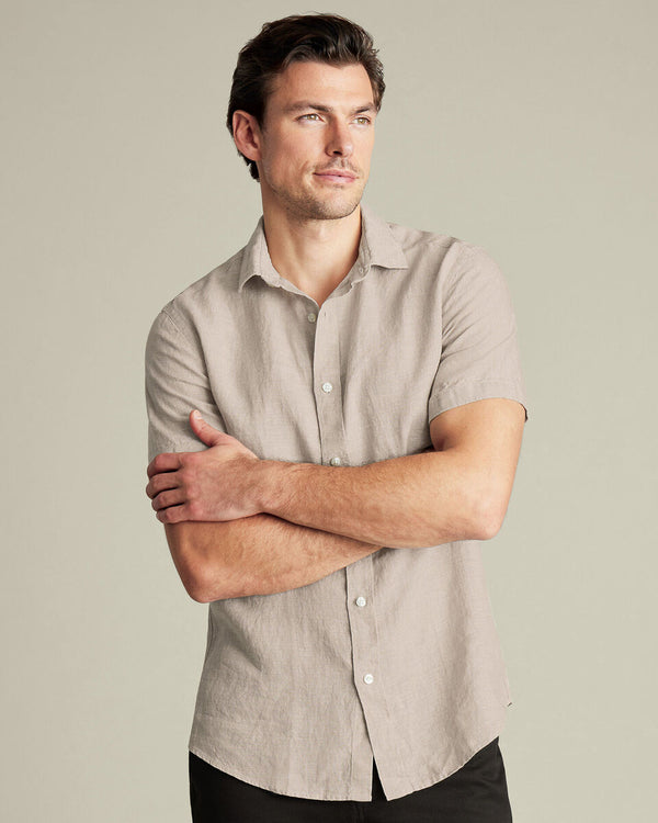 Pure Linen Short Sleeve Shirt - Oatmeal