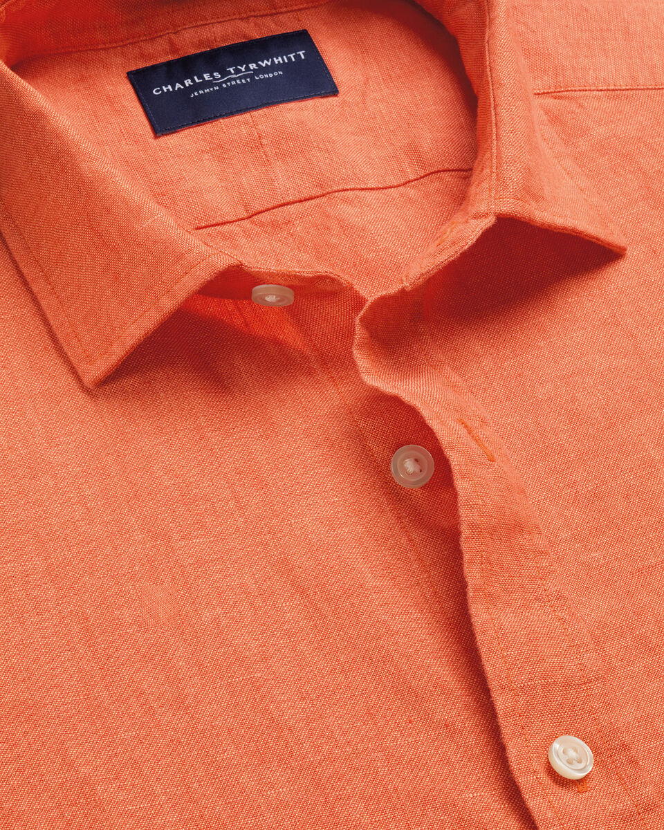Short Sleeve Pure Linen Shirt – Orange Secondary image