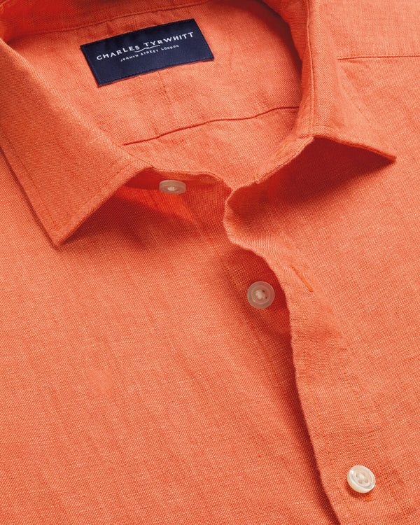 Short Sleeve Pure Linen Shirt – Orange