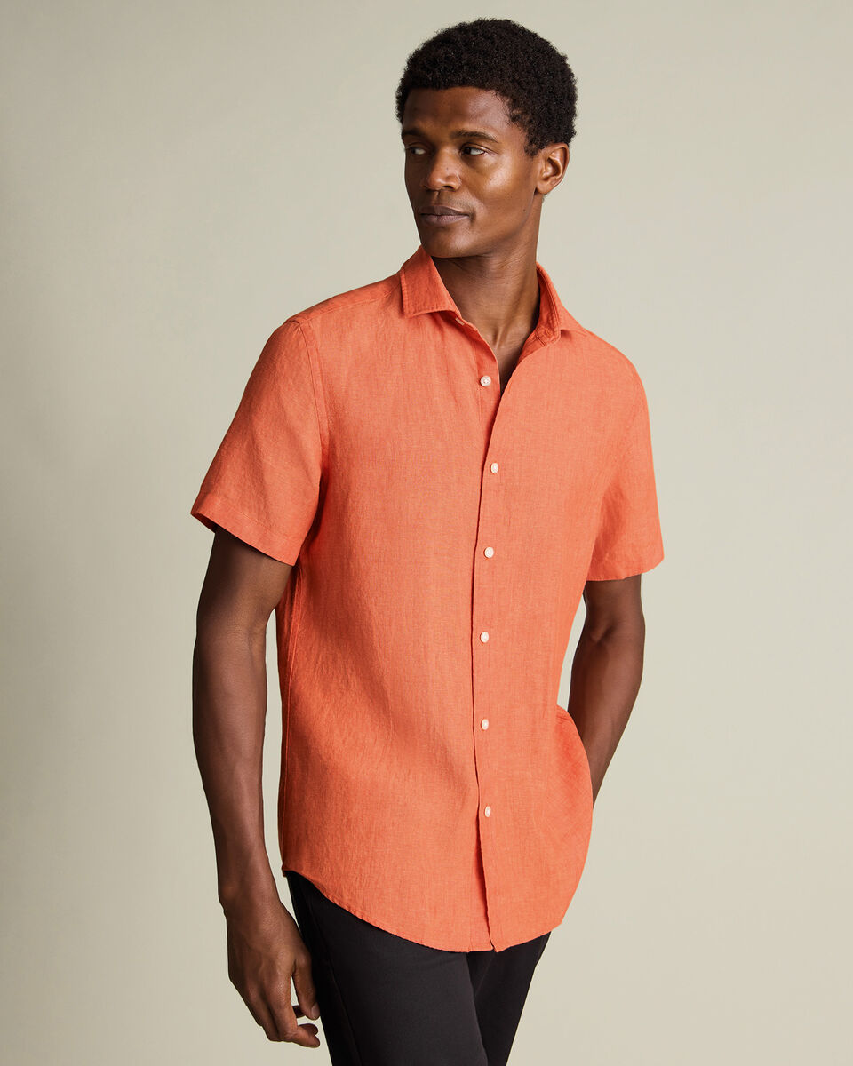 Short Sleeve Pure Linen Shirt – Orange
