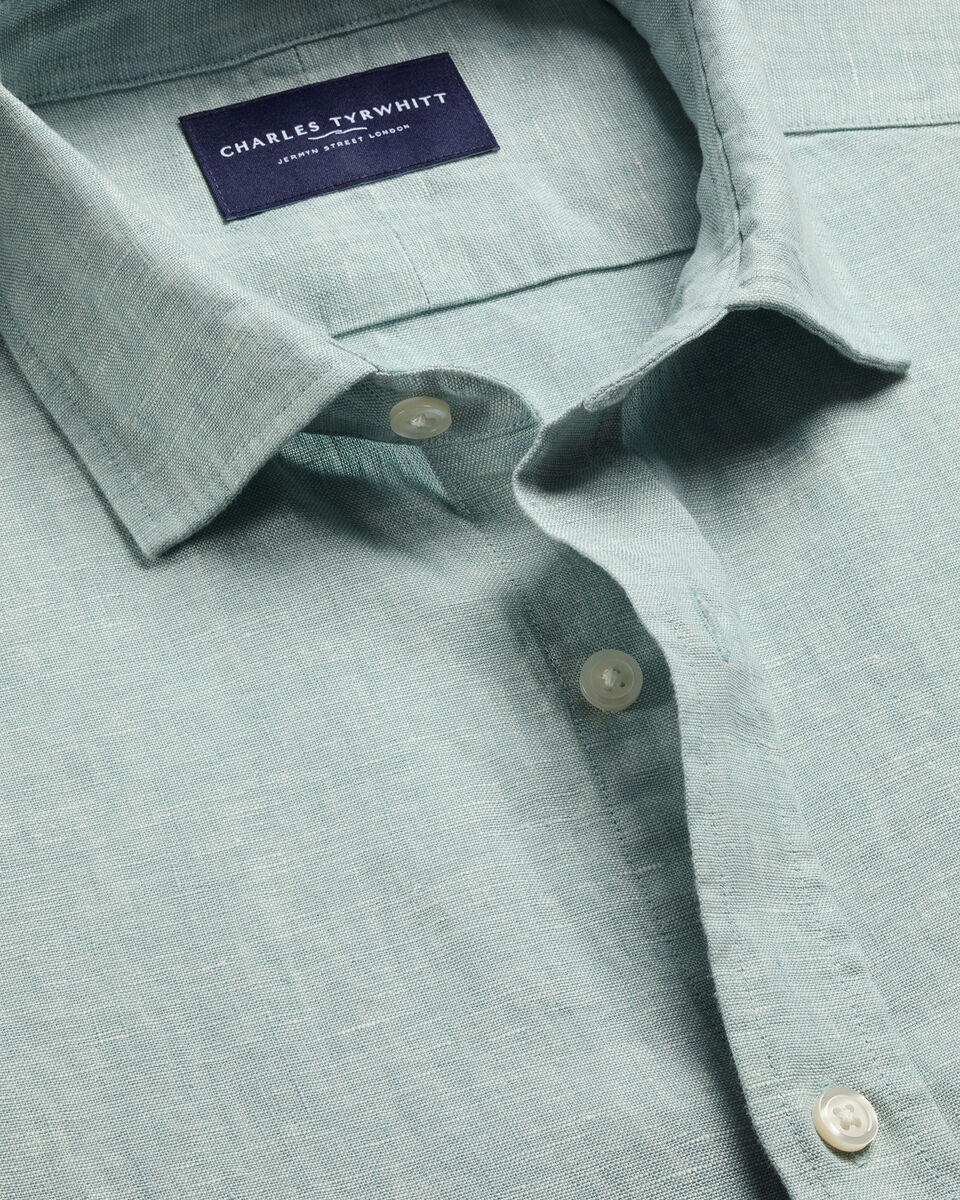Pure Linen Shirt - Pale Teal Green