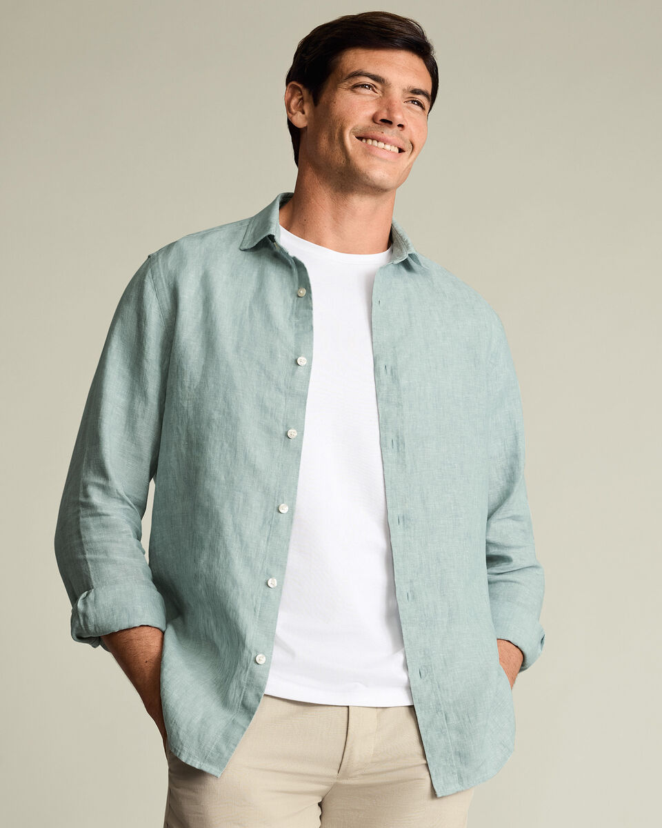 Pure Linen Shirt - Pale Teal Green