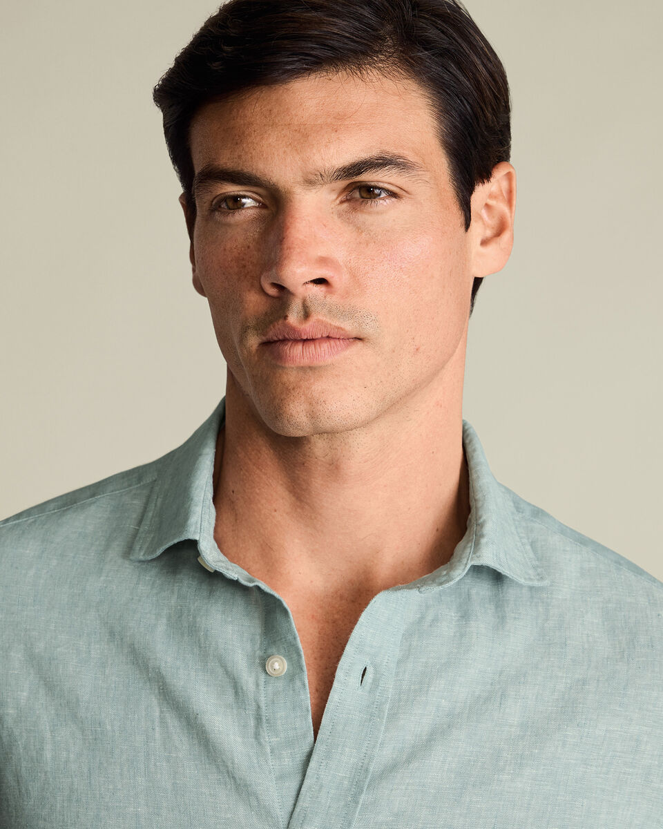 Pure Linen Shirt - Pale Teal Green
