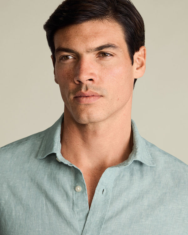 Pure Linen Shirt - Pale Teal Green