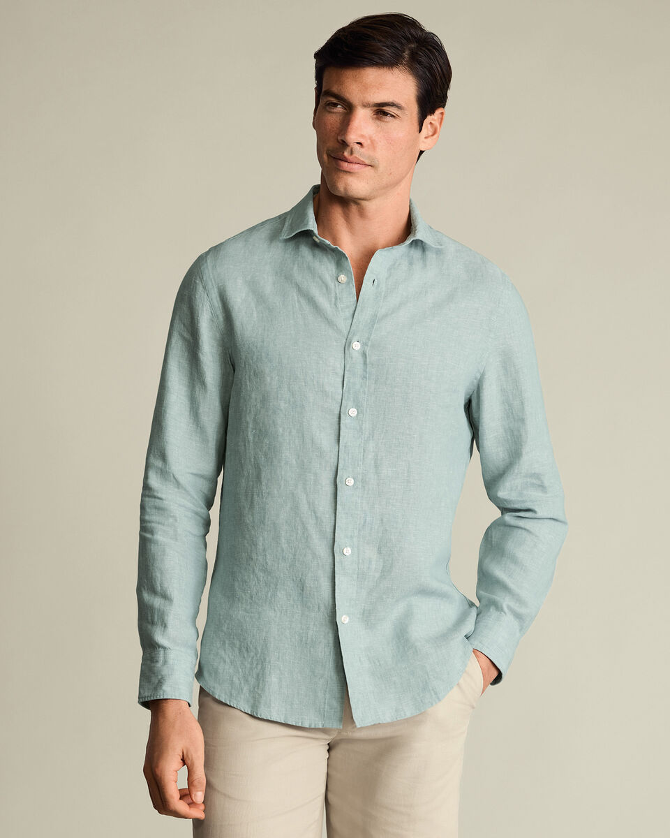 Pure Linen Shirt - Pale Teal Green