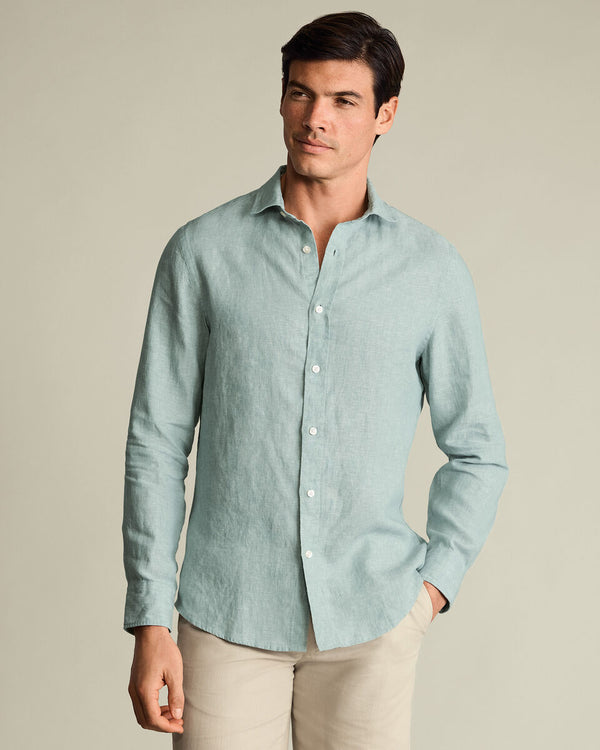 Pure Linen Shirt - Pale Teal Green