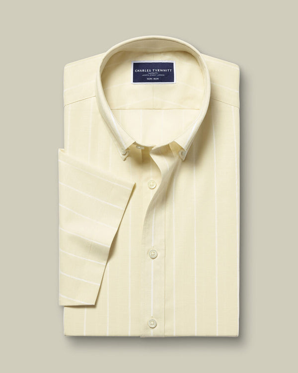 Short Sleeve Non-Iron Stretch Poplin Shirt - Yellow