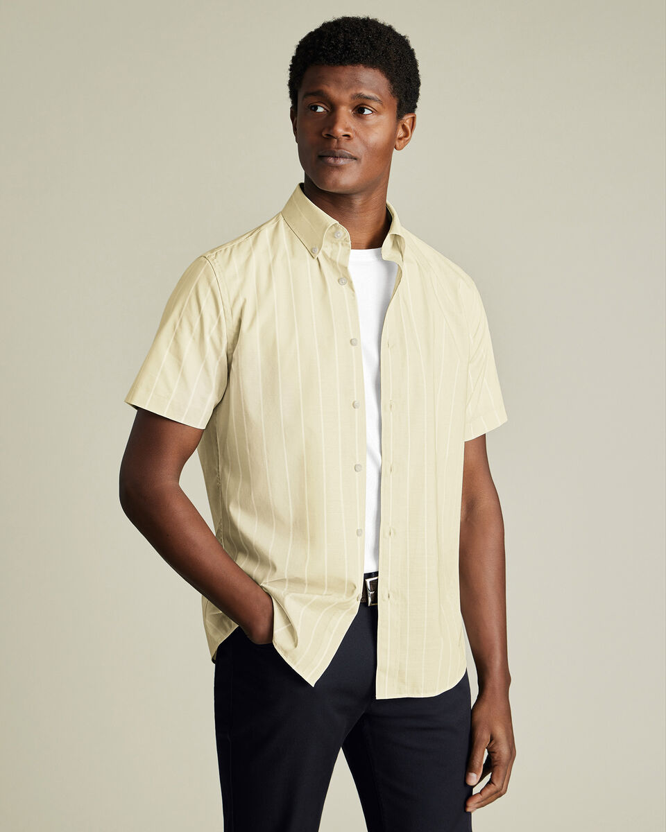 Short Sleeve Non-Iron Stretch Poplin Shirt - Yellow