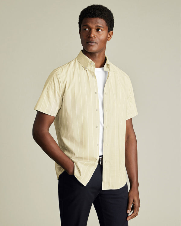 Short Sleeve Non-Iron Stretch Poplin Shirt - Yellow
