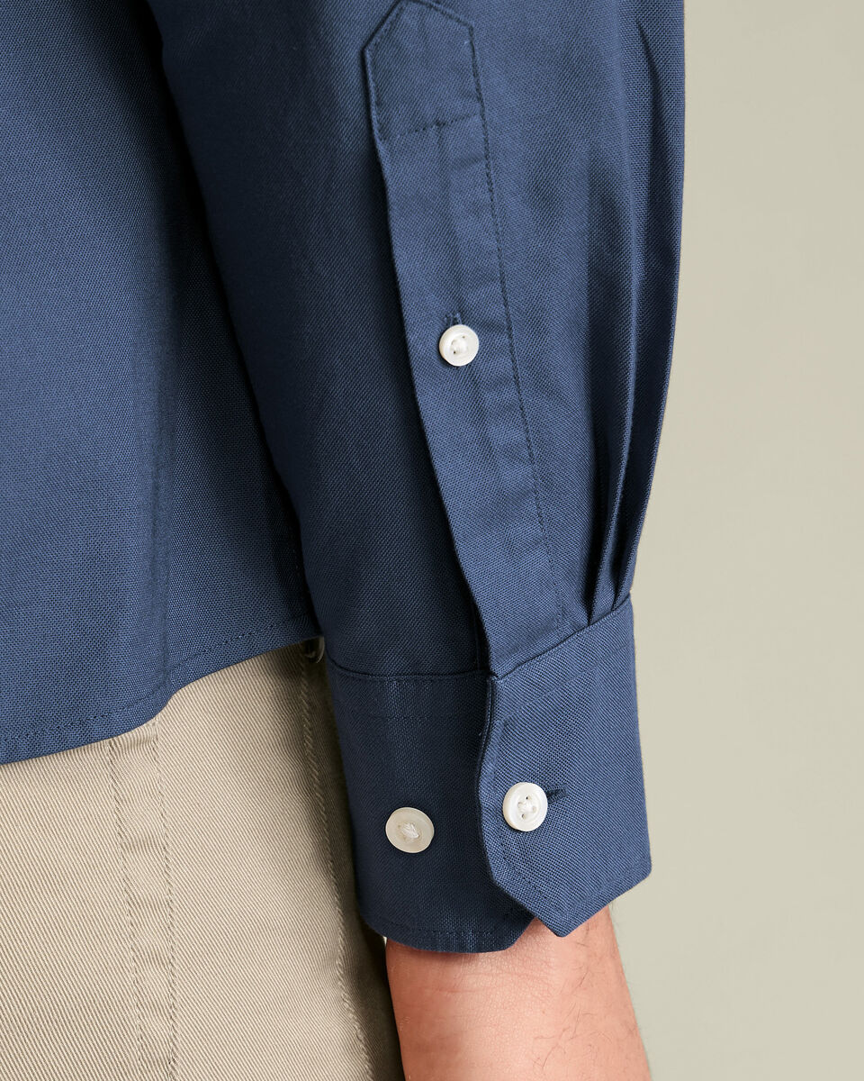 Collarless Stretch Washed Oxford Shirt - Airforce Blue