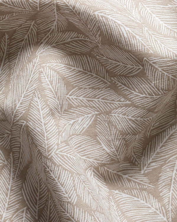Short Sleeve Cotton Linen Leaf Print Shirt - Mocha