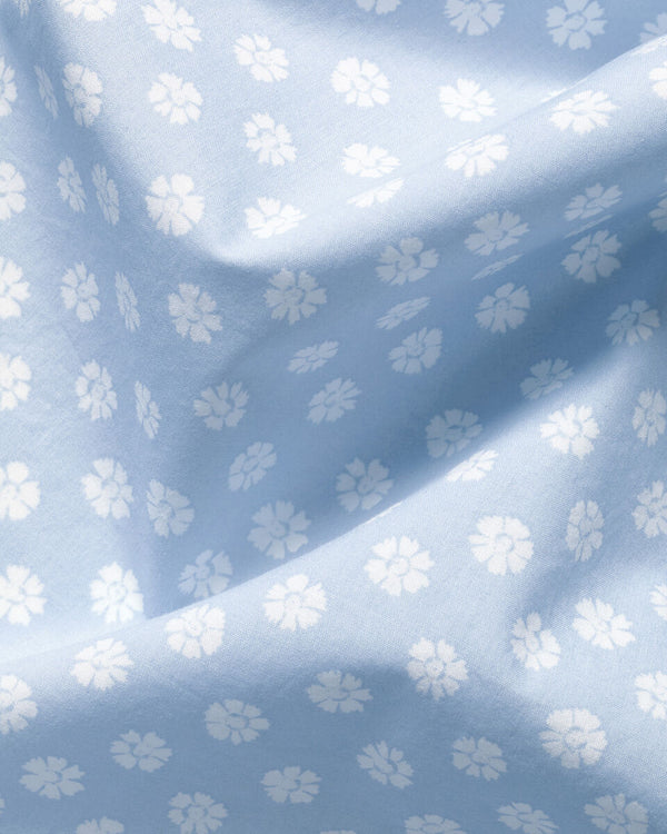Short Sleeve Stretch Washed Poplin Floral Shirt - Light Blue
