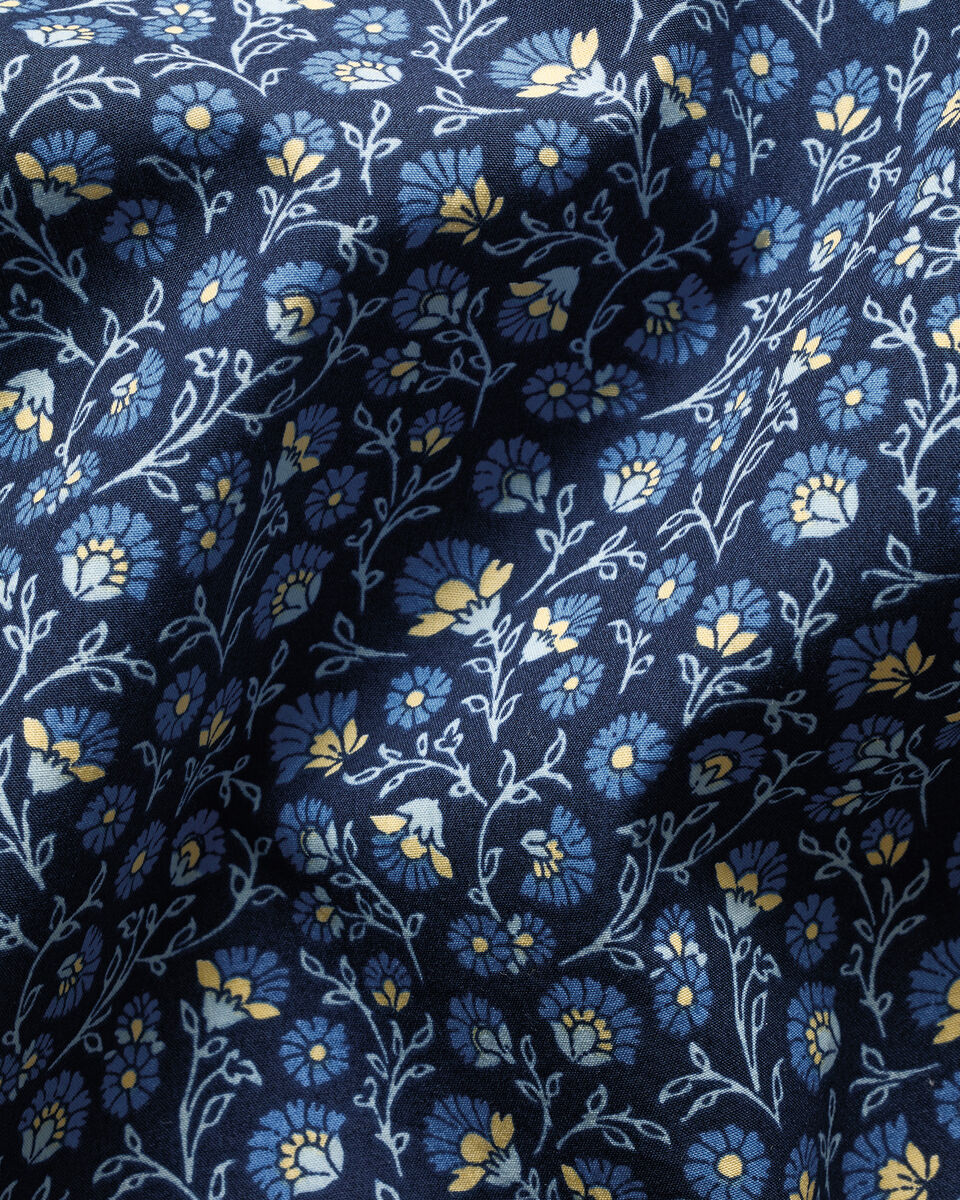 Short Sleeve Stretch Washed Poplin Floral Shirt - Mid Blue