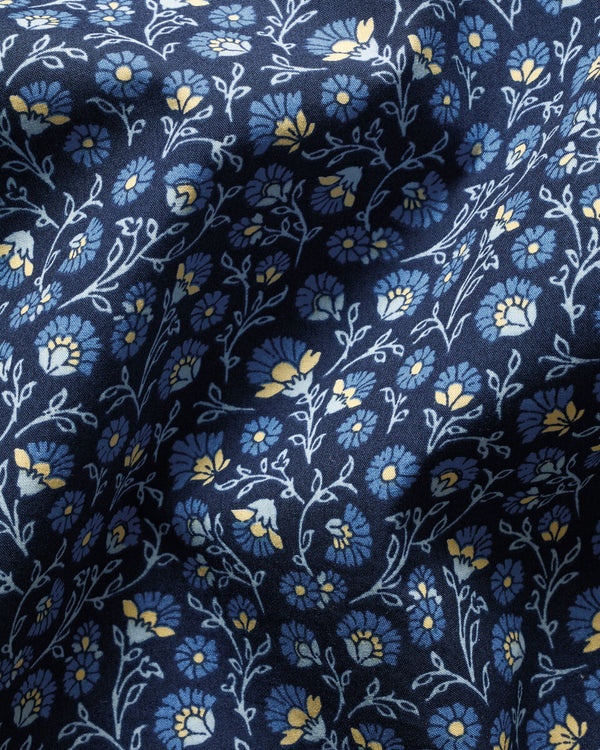 Short Sleeve Stretch Washed Poplin Floral Shirt - Mid Blue